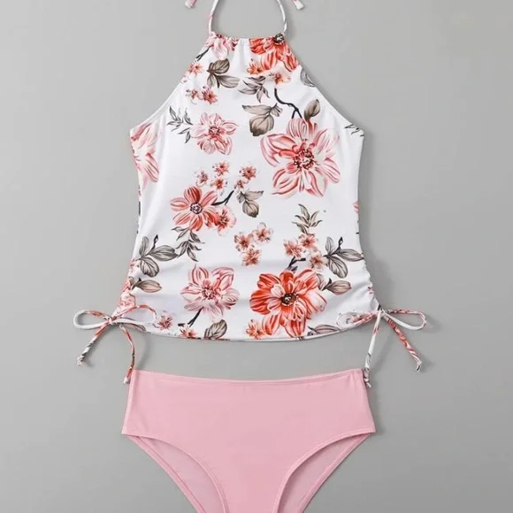 Floral Halter Bikini Set summer beach women size small baby pink s two piece - Picture 4 of 4